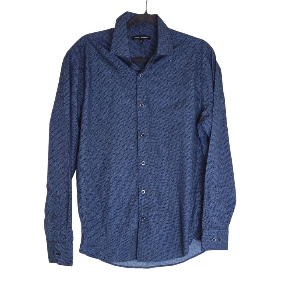 Robert Barakett Mens Long Sleeve Button-Down Shirt Size M Blue Microprint 100% C